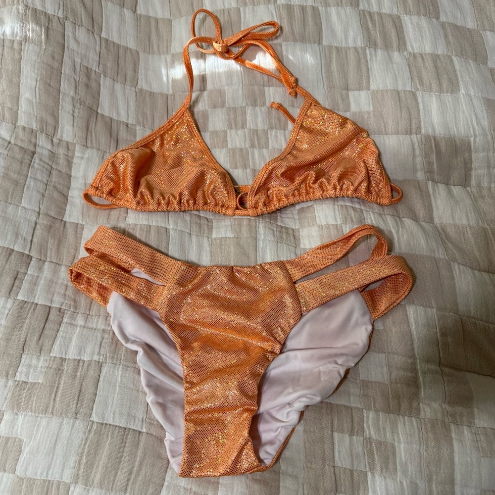 Bonny Bikini Glitter Sparkle Bikini Set in Orange - Size XL Top & Large Bottom
